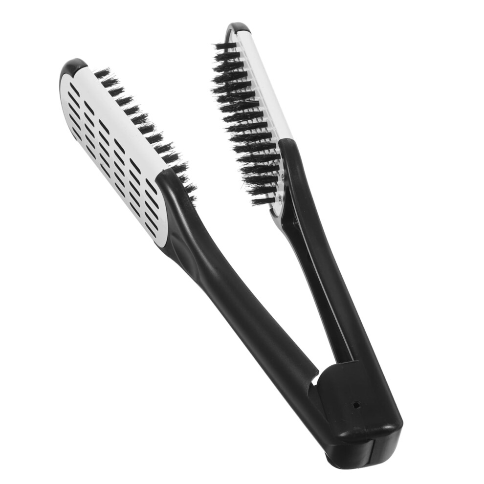 Unisex Double Sided Hair Straightening Comb With Bristle Brush Vshaped Clamp For Fast Styling