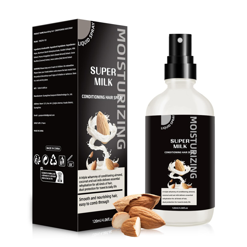 Leave In Conditioner Spray with Almond Coconut Oat Milk for AntiFrizz and Deep Hair Hydration