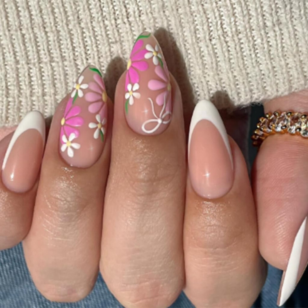 Press On Nails Set for Women, Glossy Almond Fake Nails with Glue, Durable ABS for Parties