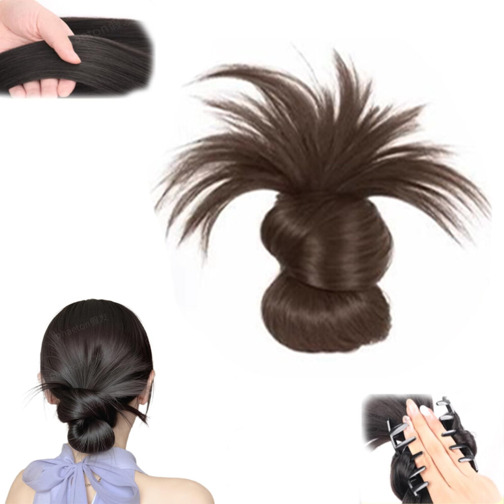 Unisex Brown Messy Bun Hair Piece Clipon Bun Hair Extension Mocha Synthetic Volumizing Updo Wig With Claw Clip