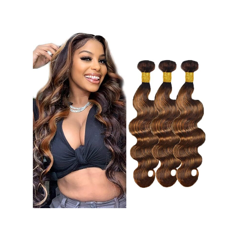 P430 Highlight Brown Brazilian Virgin Hair Bundles Body Wave 20 22 24 Inch Human Hair Extensions
