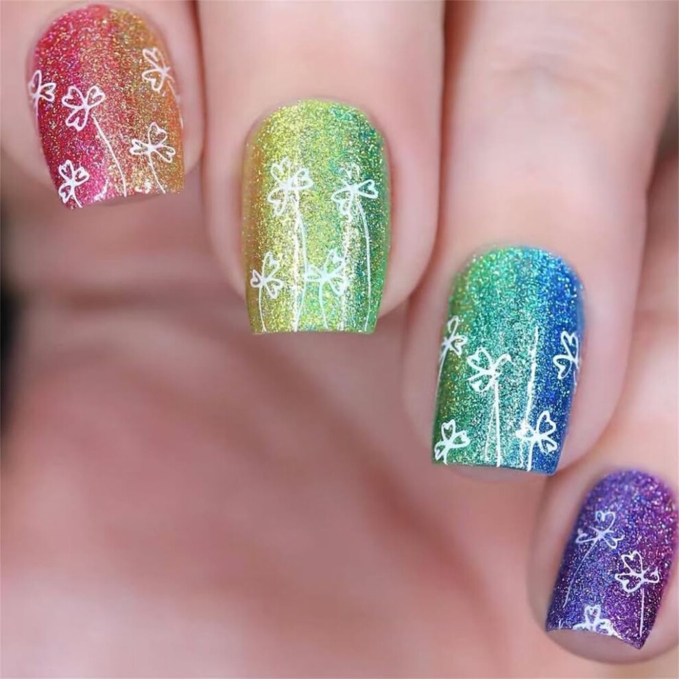 Rainbow Shamrock Press On Nails for St Patrick's Day, French Acrylic Fake Nails with Natural Fit