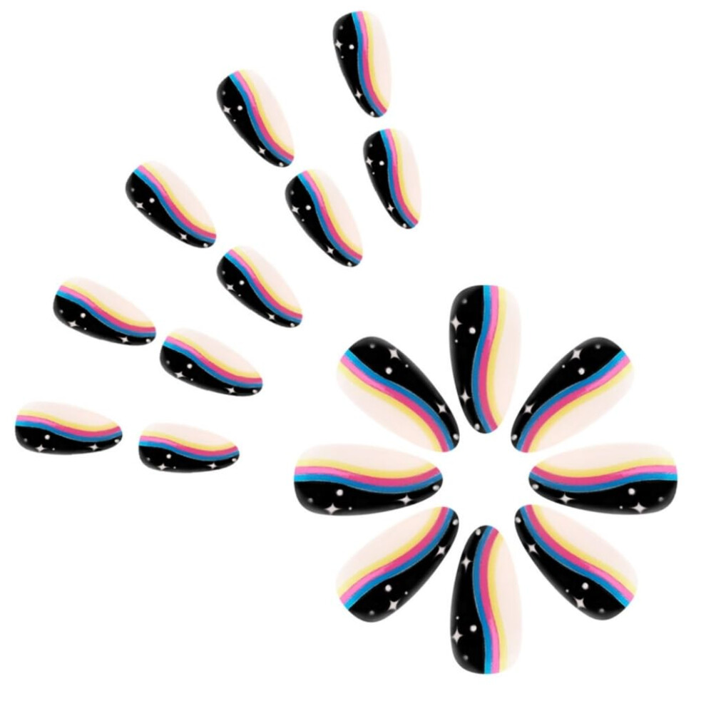 24Pcs Almond Press on Nails Set French Style Fake Nails with Glue, Glossy Neutral Acrylic Finish