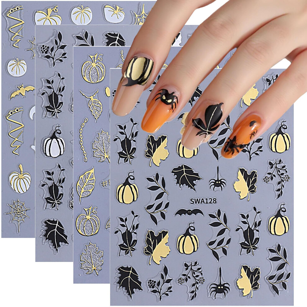 Halloween Nail Stickers Set with Pumpkin and Bat Designs, SelfAdhesive Decals for Women and Girls
