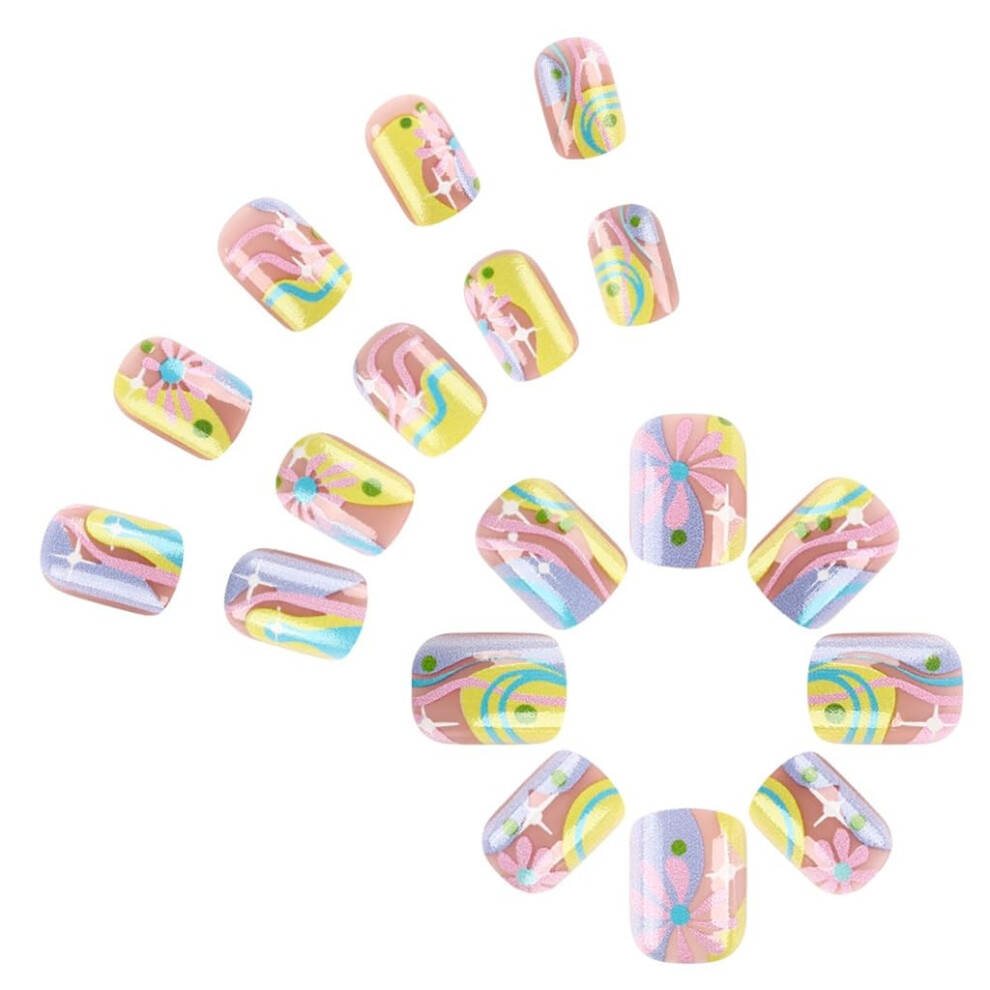 24Pcs Square French Press on Nails Glossy Acrylic Fake Nails Set for Women Instant Salon Look