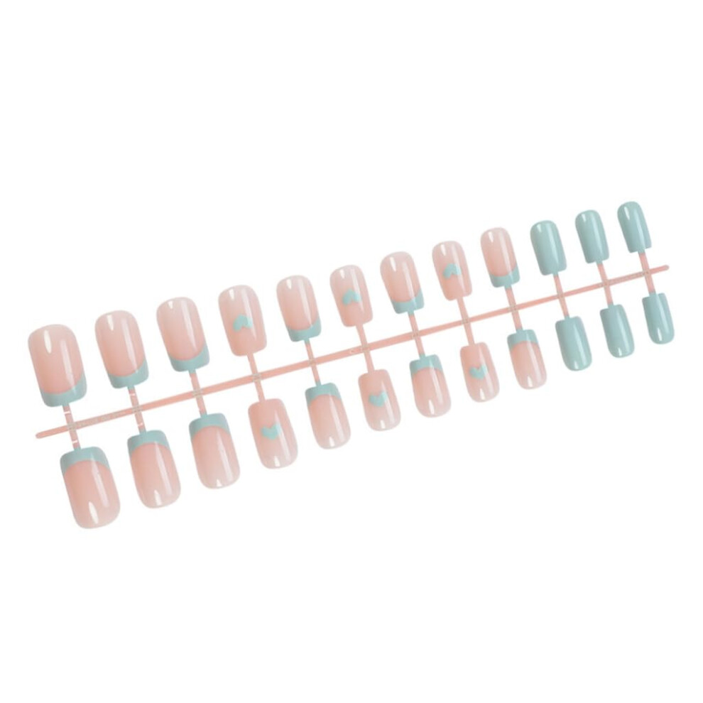 24pcs Square French Tip Press On Nails with Heart Design and Cat Eye Effect for LongLasting Wear