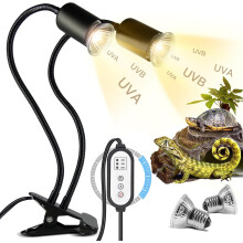 360 Gooseneck Turtle Heat Lamp, Heavy-Duty Clamp Fixture with Dual UVA UVB Bulbs, Smart Timer and Flexible Rotation for Reptile Enclosures, Bearded