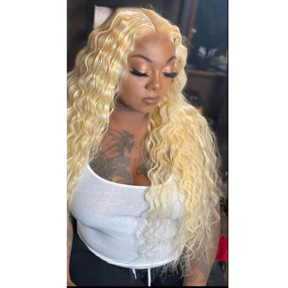 613 Blonde Lace Front Wig 24 Inch Curly Deep Wave Virgin Human Hair 13x4 Frontal