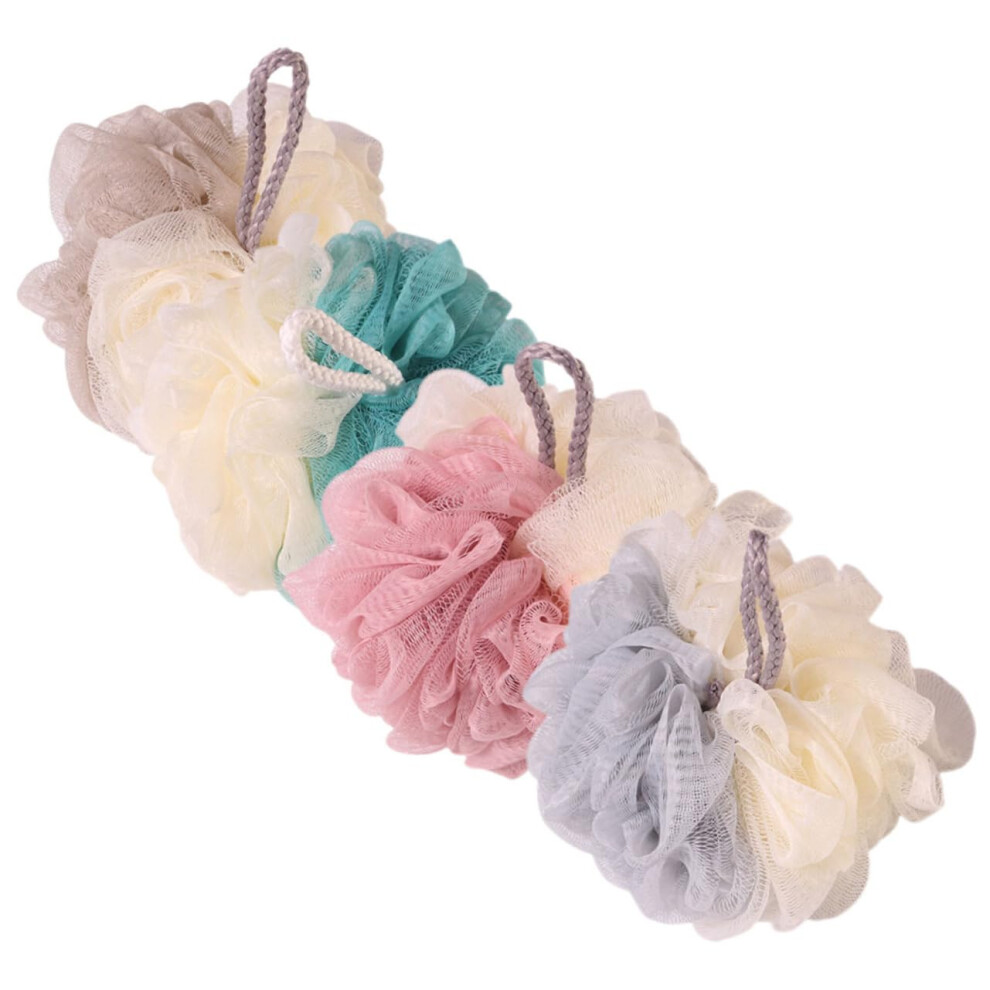 Shower Loofah Bath Sponge Set of 4 with Lanyard for Gentle Exfoliation and Rich Lather