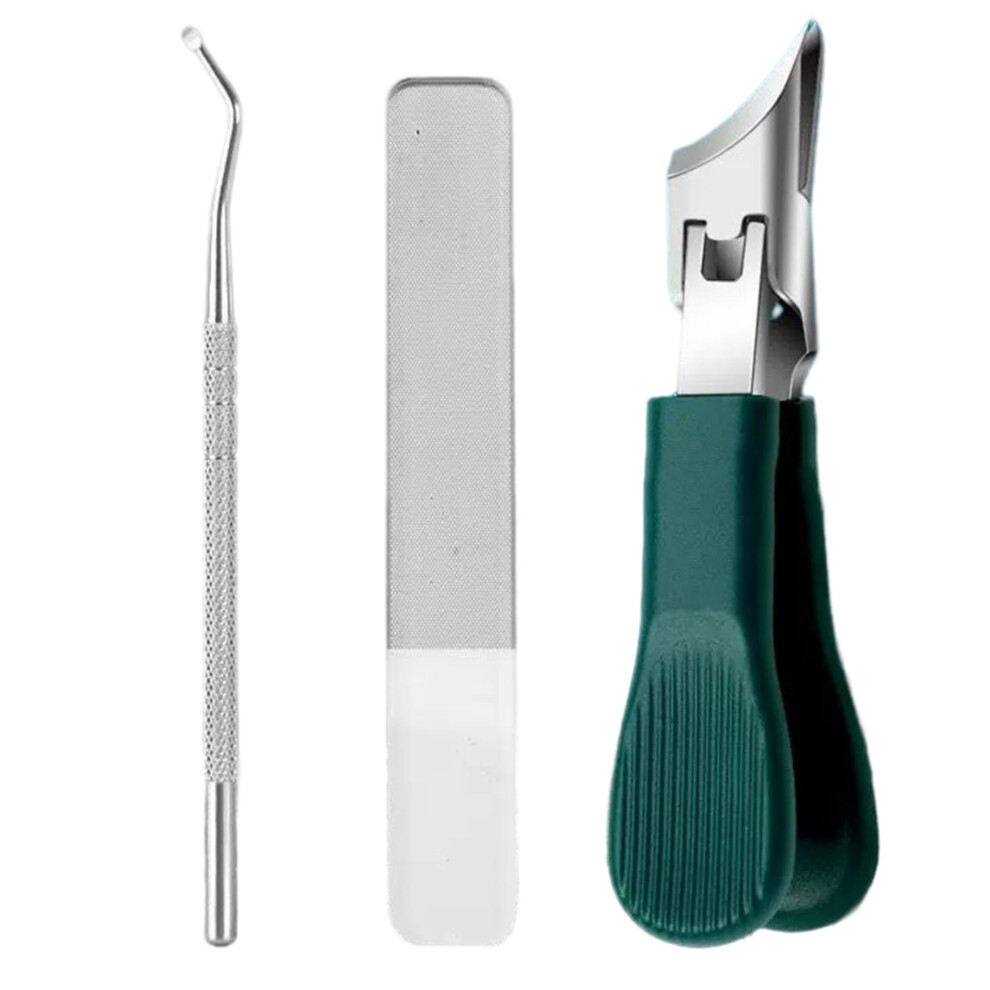 Nail Clippers Set with Wide Jaw Opening, AntiSplash Slanted Blade and NonSlip Handle for Thick Nails