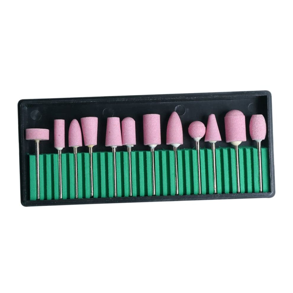 Pink 12Pcs Wool Nail Drill Bits Set For Professional Manicure Polishing And Electric Nail Files