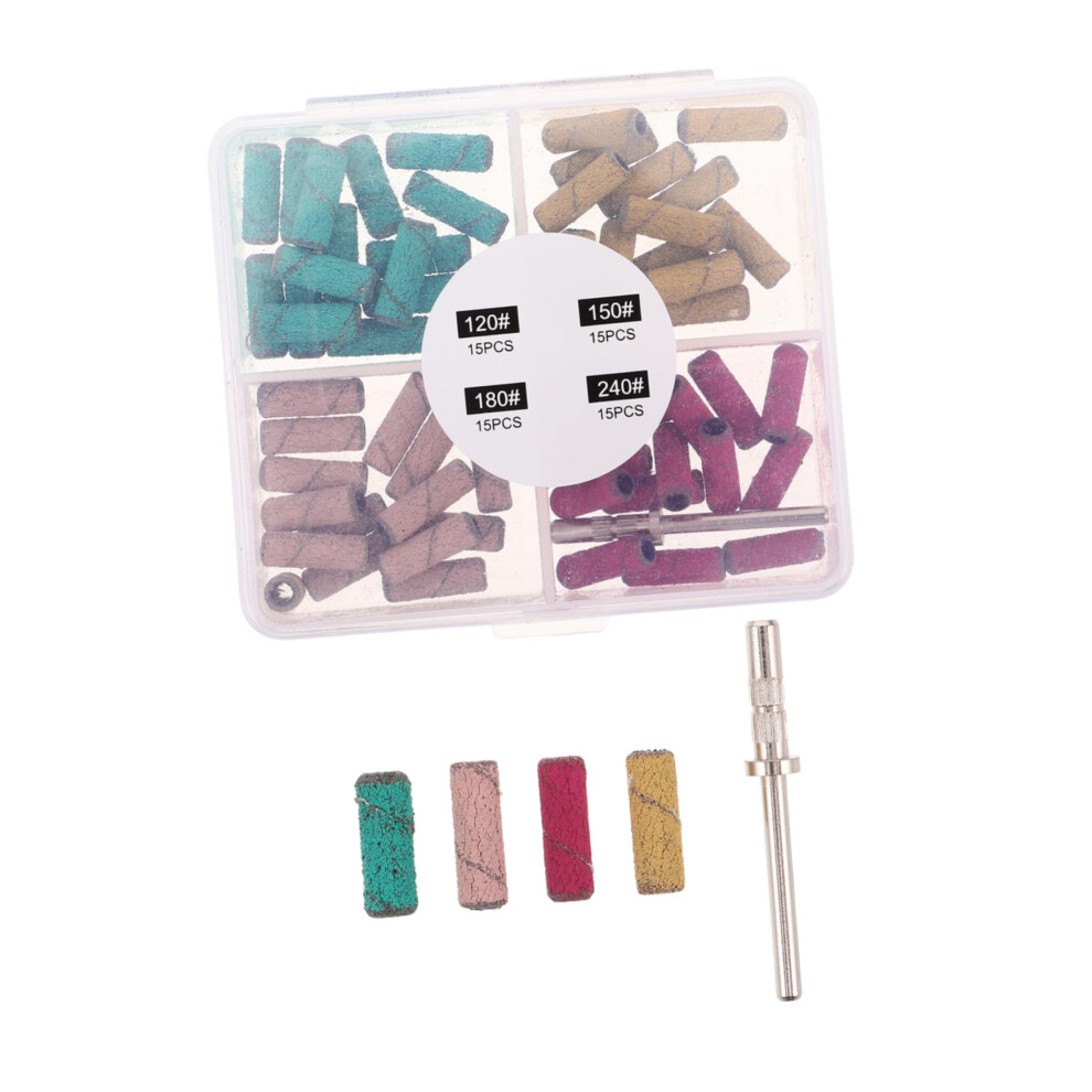 Nail Drill Bits and Sanding Bands Set for Acrylic Nails, Fast Removal, Durable, 60pcs with Mandrel