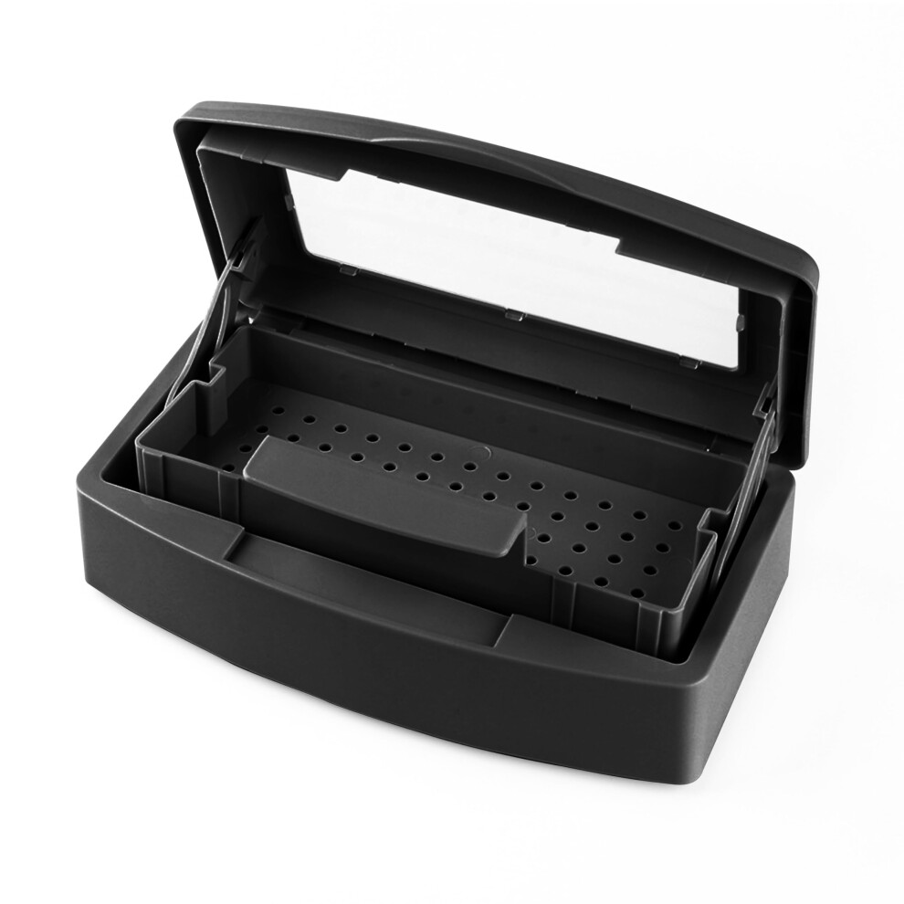 Black Nail Tool Sterilizer Box With Automatic Basket Lift, Manicure Tool Cleaner For Salon Use