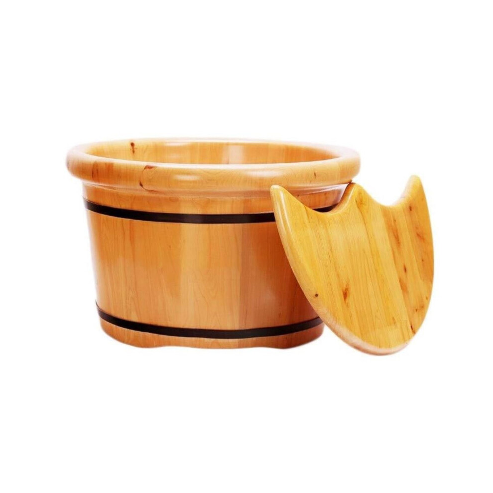 Wooden Foot Bath Bucket with Lid, Natural Wood Foot Soaking Tub for Spa and Pedicure