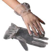 Short Tulle Gloves Full Finger Gloves 1920s Women  Bridal-grey