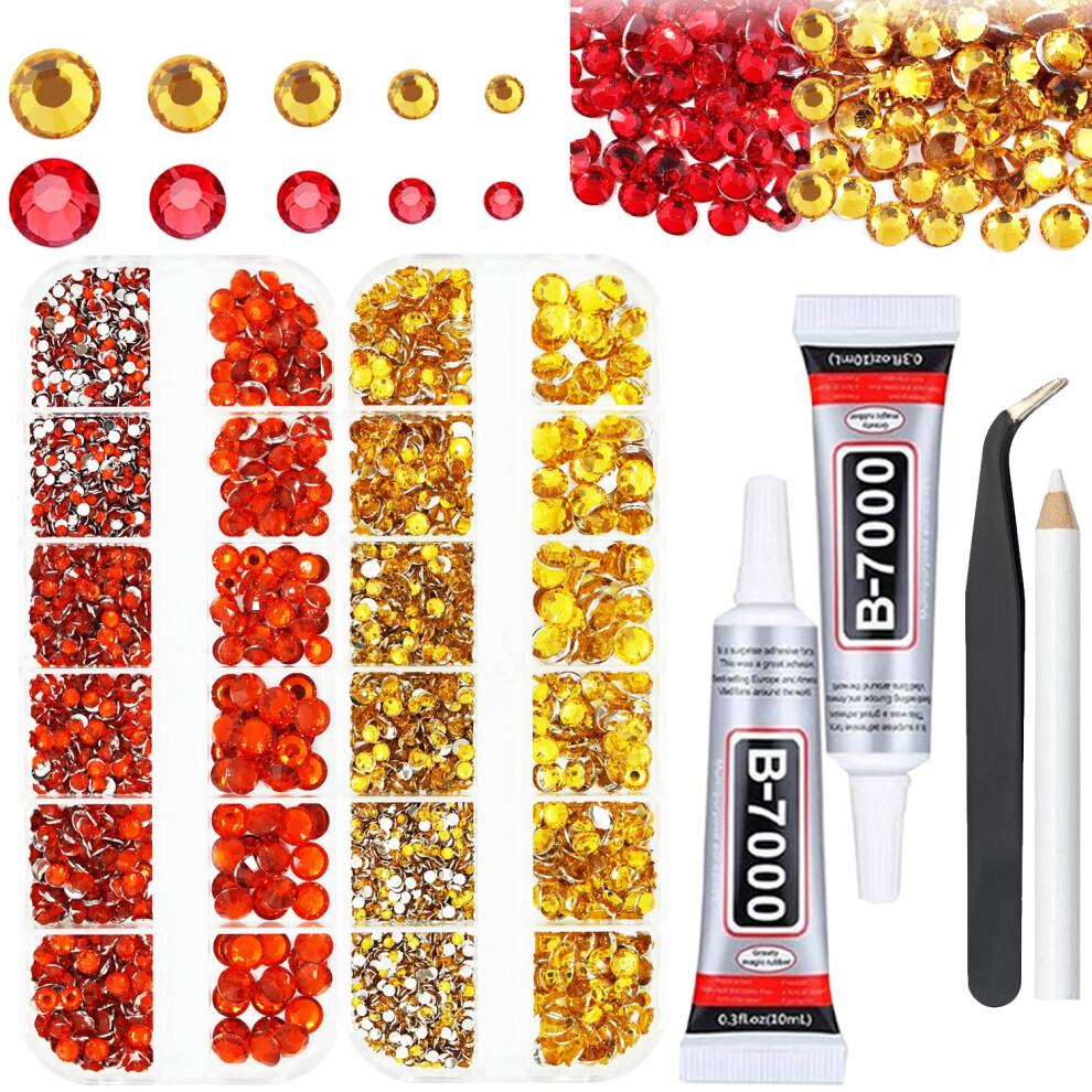 Gold/Red And Nail Art Rhinestones Kit Multisize Nonhotfix Flatback Resin Gems With Glue