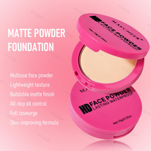 Matte Pressed Powder Foundation 05 with Concealer, LongLasting Oil Control Buildable Coverage 1