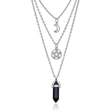 Colier cu pentagramă lunară, colier gotic, colier cu mai multe straturi, colier bijuterii, colier cu chakra neagră pentru femei, fată, Ziua