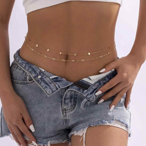Διπλή Αλυσίδα για την Οσφυαλγία Boho, Αλυσίδες Μέσης, Ζώνη με Πούλιες, Αλυσίδα για 1