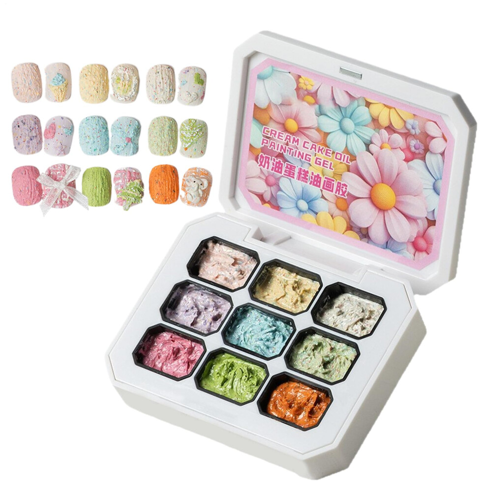 Gel Nail Kit with 9Color Solid Gel Polish Palette, French Tip Builder, Textured 3D Nail Art Gel