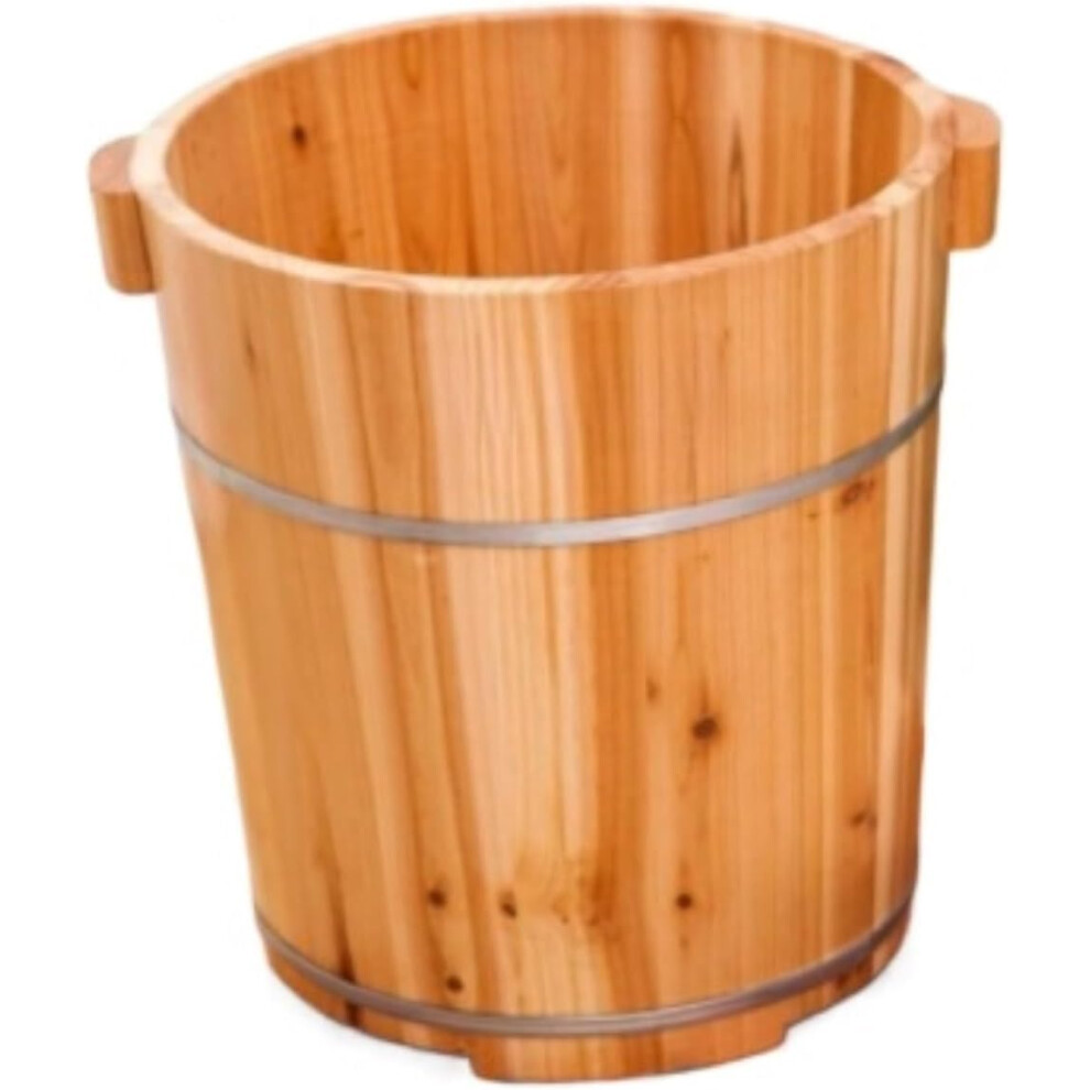 Wooden Foot Bath Bucket Heat Retention with Galvanized Hoop, Timber Soak Tub for Home Spa