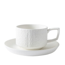 Ceramic Coffee Cup and Saucer Set 6 oz Matte White Espresso Cups with Modern Rock Texture