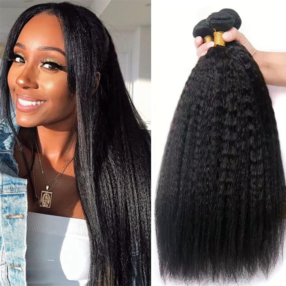 Unisex 12A Brazilian Virgin Kinky Straight Human Hair Bundles 3 Pack Yaki Straight Weave 10 12 14 Inch