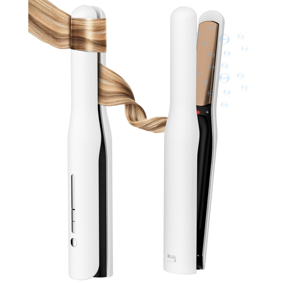 2 in 1 Cordless Hair Straightener and Curler with Fast Heating, Long Battery, Negative Ion Care for Travel