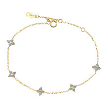 1 stk. armbånd i sterlingsølv S925 med firkløver, elegant gullbelagt sjarmsmykke for kvinner med justerbar design