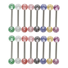 16-delers tungestengersett, 14G1.6mm titan tungestenger med akrylkuler, biokompatibel labret for piercing