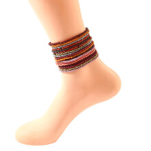 18 Mixed Boho Anklets for Women, Handmade Elastic Beaded Anklet with Adjustable Colourful Beads Foot Jewelry for Beach Parties & Daily Wear