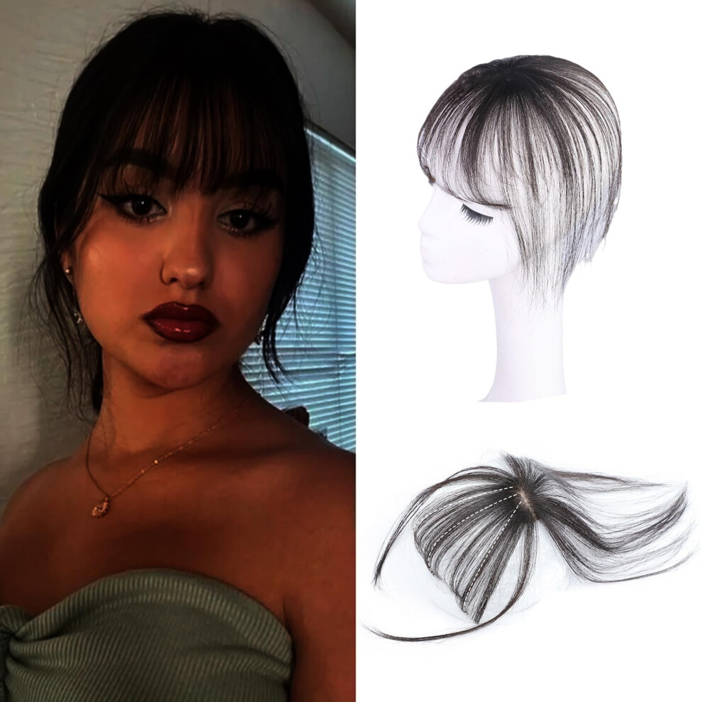 Unisex Black,Brown Clip In Bangs Black Brown Synthetic Fake Fringe Hair Extensions With Wispy Temple Pieces For Women