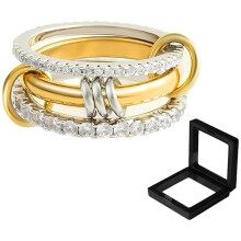 Ensemble de trois bagues empilables en or et blanc, taille ajustable pour femme – Bague tendance et polyvalente à porter au quotidien et pour les
