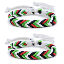 2 stk. håndlaget armbånd, justerbart og stabelbart, armbånd med palestinsk flagg og tau, for menn og kvinner