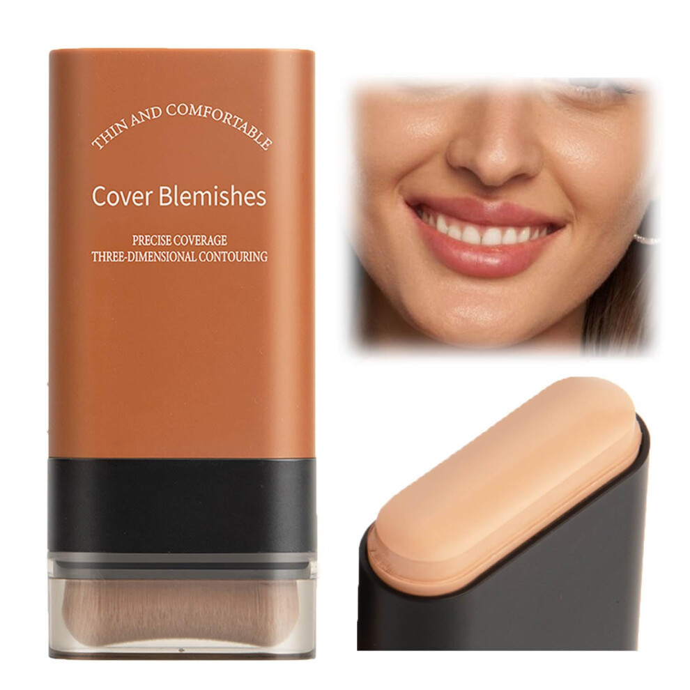Pink Foundation Stick With Builtin Brush, Hydrating Full Coverage Concealer, Lightweight Travel Size (03)