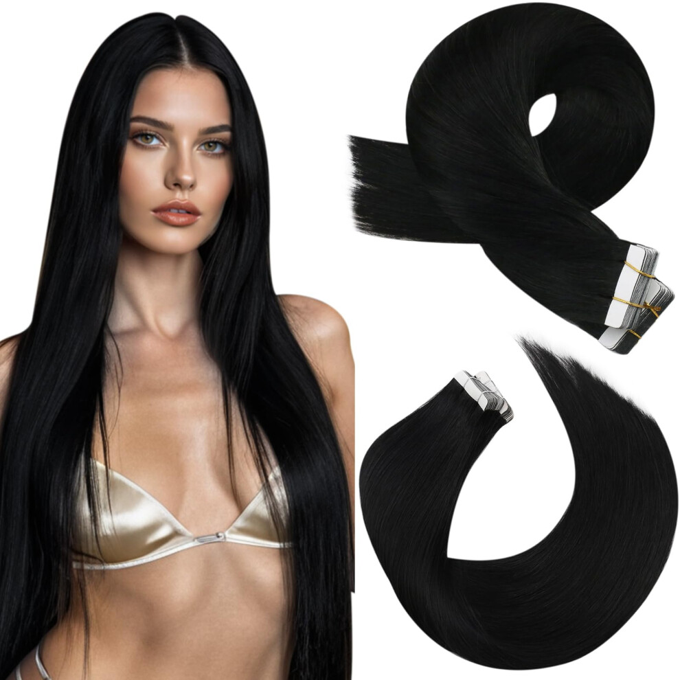 Unisex Black Tape In Hair Extensions Remy Human Hair 14 Inch And Highlight Blonde Set Seamless Design