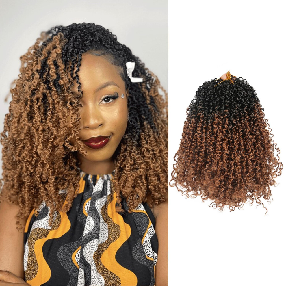 Unisex 12 Inch Senegalese Twist Crochet Braids With Curly Ends, Prelooped Synthetic Hair Ot1b/30, 9 Packs