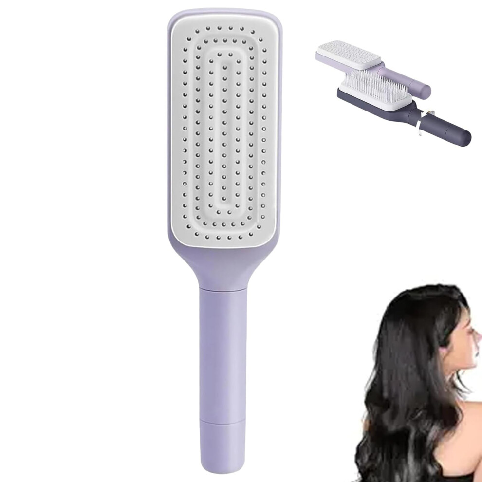 Self Cleaning Anti Static Hair Brush with Retractable Bristles for Smooth Finish and Scalp Massage (Grey)