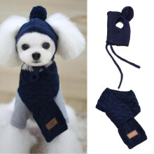Varm vinterhue med tørklædesæt til hunde, sjovt pompondesign, julekostume til hunde, yndigt kæledyrstilbehør, blødt strikket stof, fleksibelt