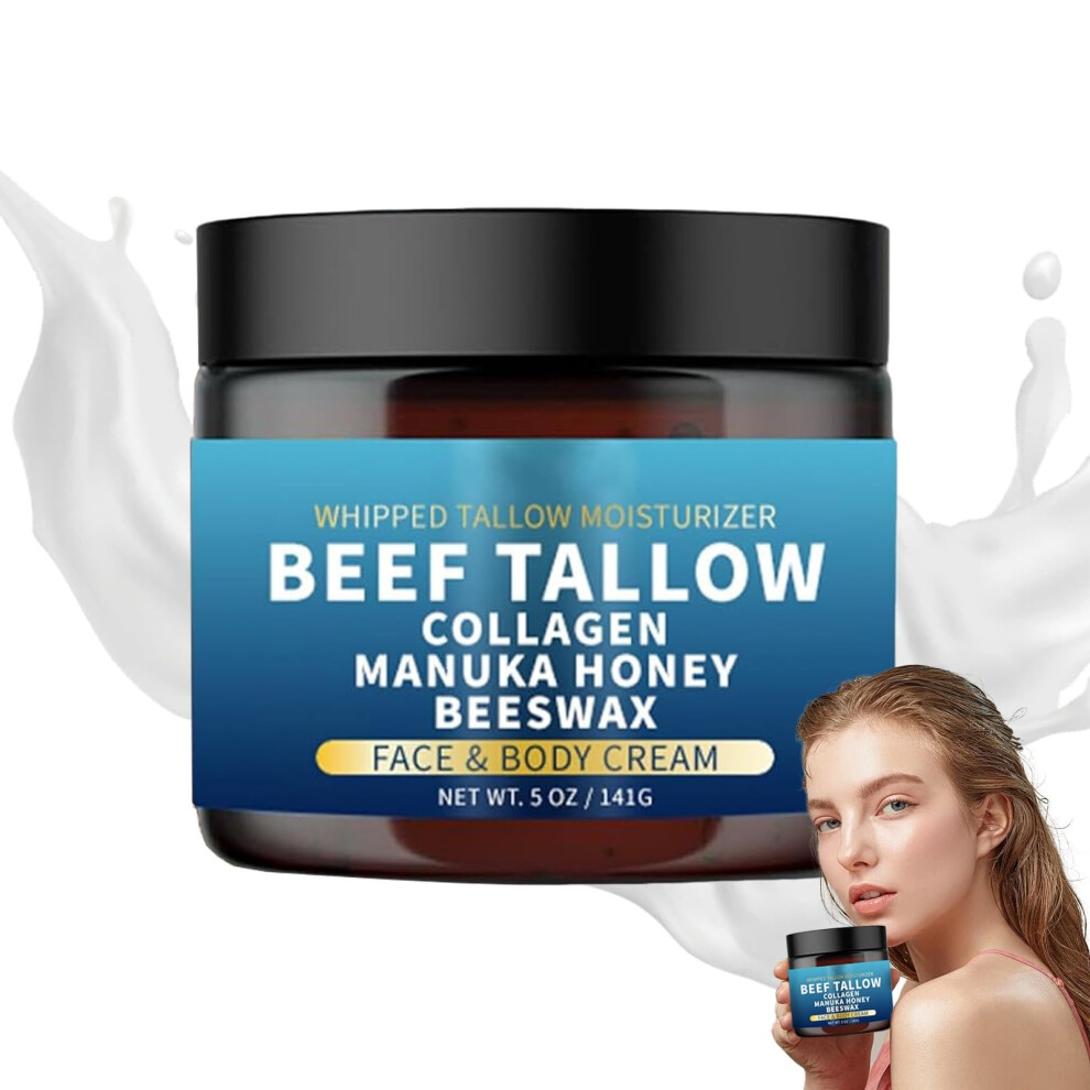 Cream Tallow Moisturizer With Manuka Honey, Grassfed Collagen Beeswax For Deep Hydration And Skin Care
