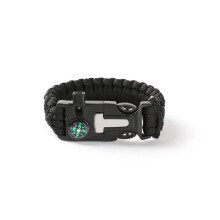 Bracelet Emergency Hiking Survival Kit Fire Starter Compass Whistle 9.5ft Paracord 5 In 1 Flint Steel Scraper
