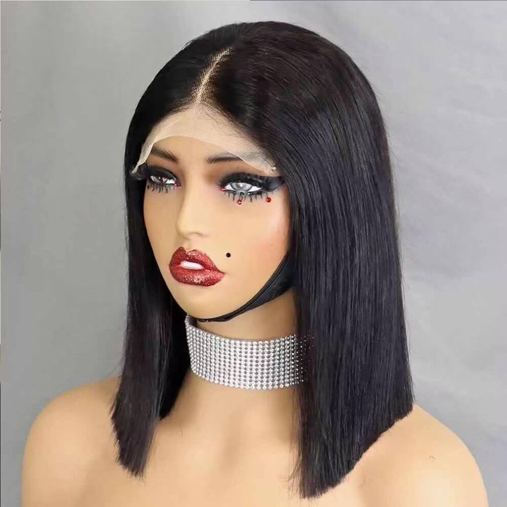 Unisex Straight Bob Human Hair Wig 13X4 Hd Lace Frontal Pre Plucked Brazilian Virgin Hair With Baby Hair 12 Inch