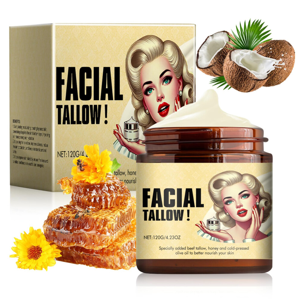 Cream Beef Tallow Face With Soothing Honey Balm, Grass Fed Moisturizer For Deep Hydration