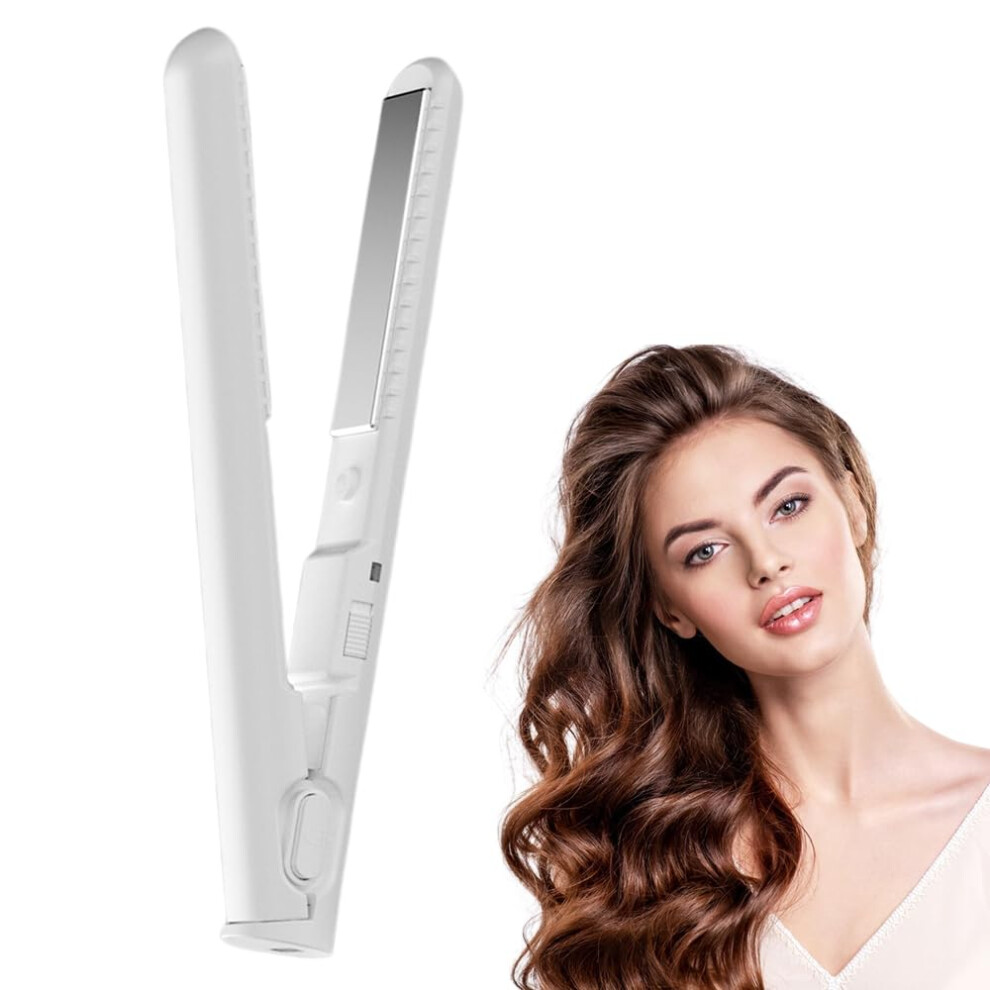 White 2In1 Mini Curling Iron And Hair Straightener, Fast Heat Travel Styler For Short Hair,