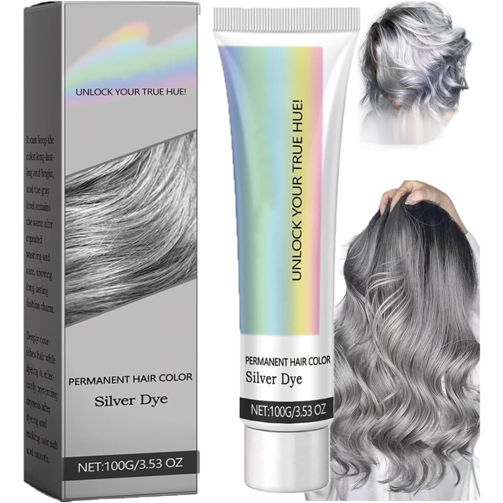 Cream,Silver,Grey Silver Hair Dye Cream With Gentle Formula And Full Grey Coverage, Permanent For All Hair Types