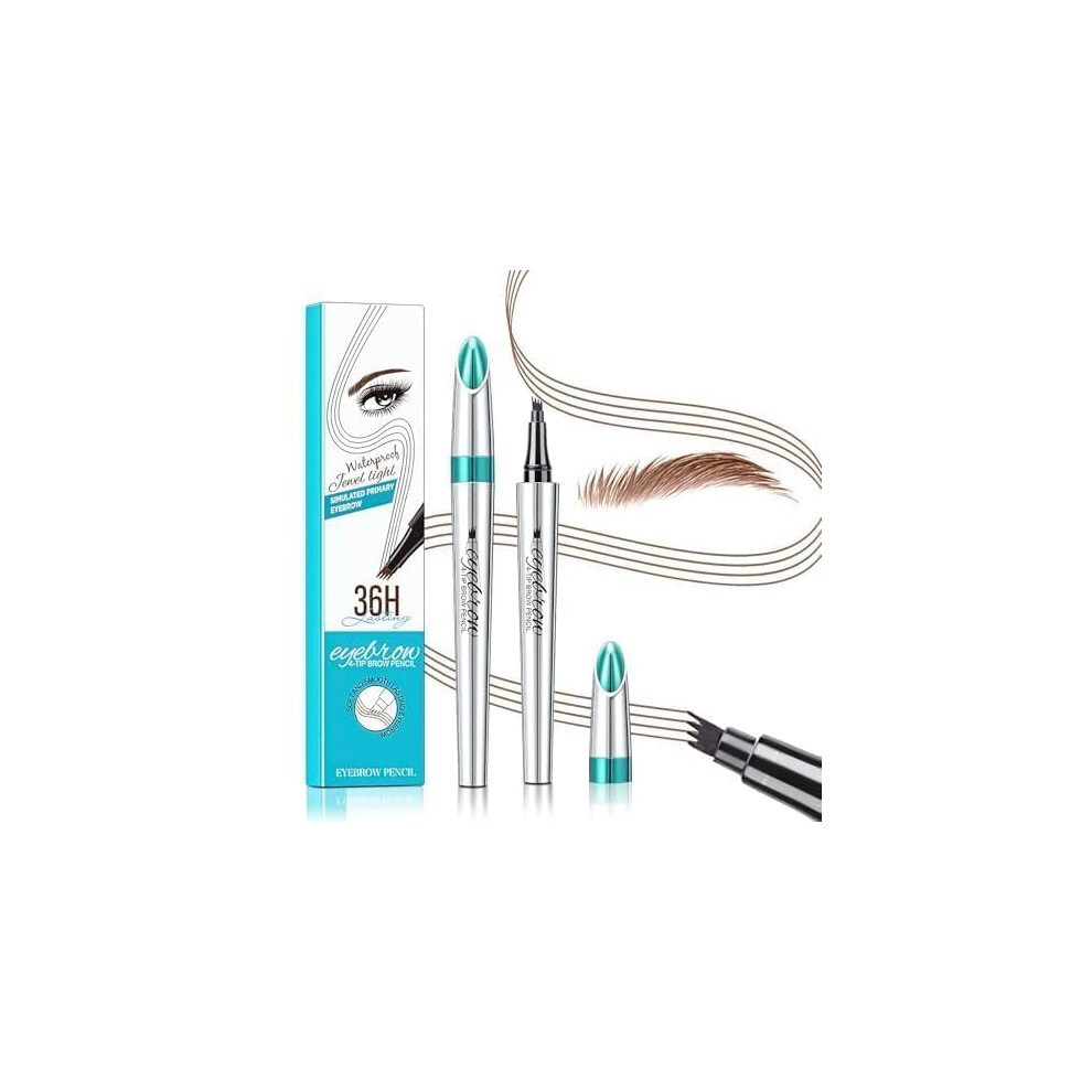 Microblading Eyebrow Pen Light 4Fork Tip Waterproof Longlasting Brow Pencil With Brush Brown