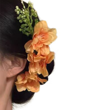 Elegant Flower Hair Comb For Side Buns Secure Nonslip-Orange