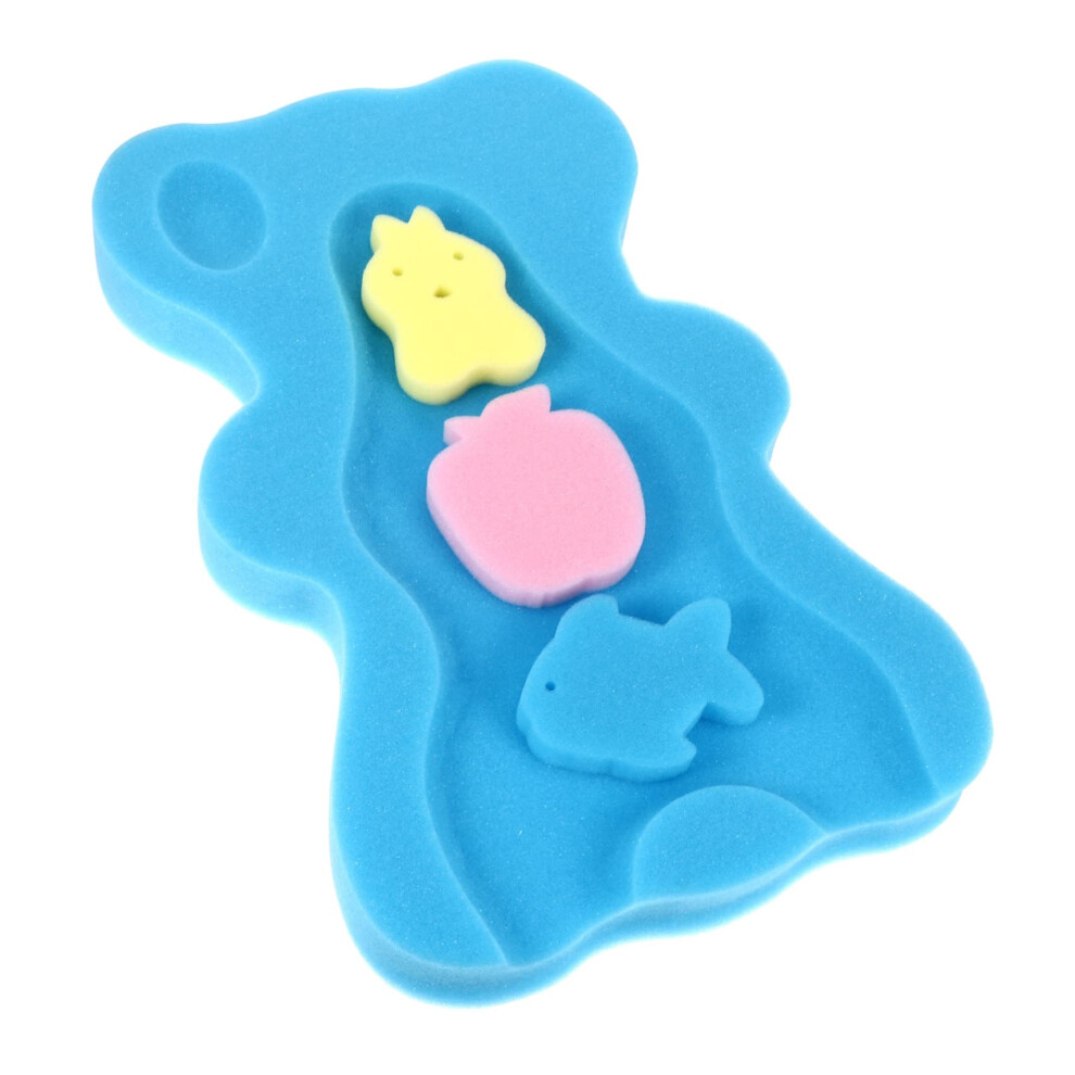 Baby Bath Cushion Nonslip Safety Support Mat For Newborns Soft Quickdrying Sponge Bear Design Blue