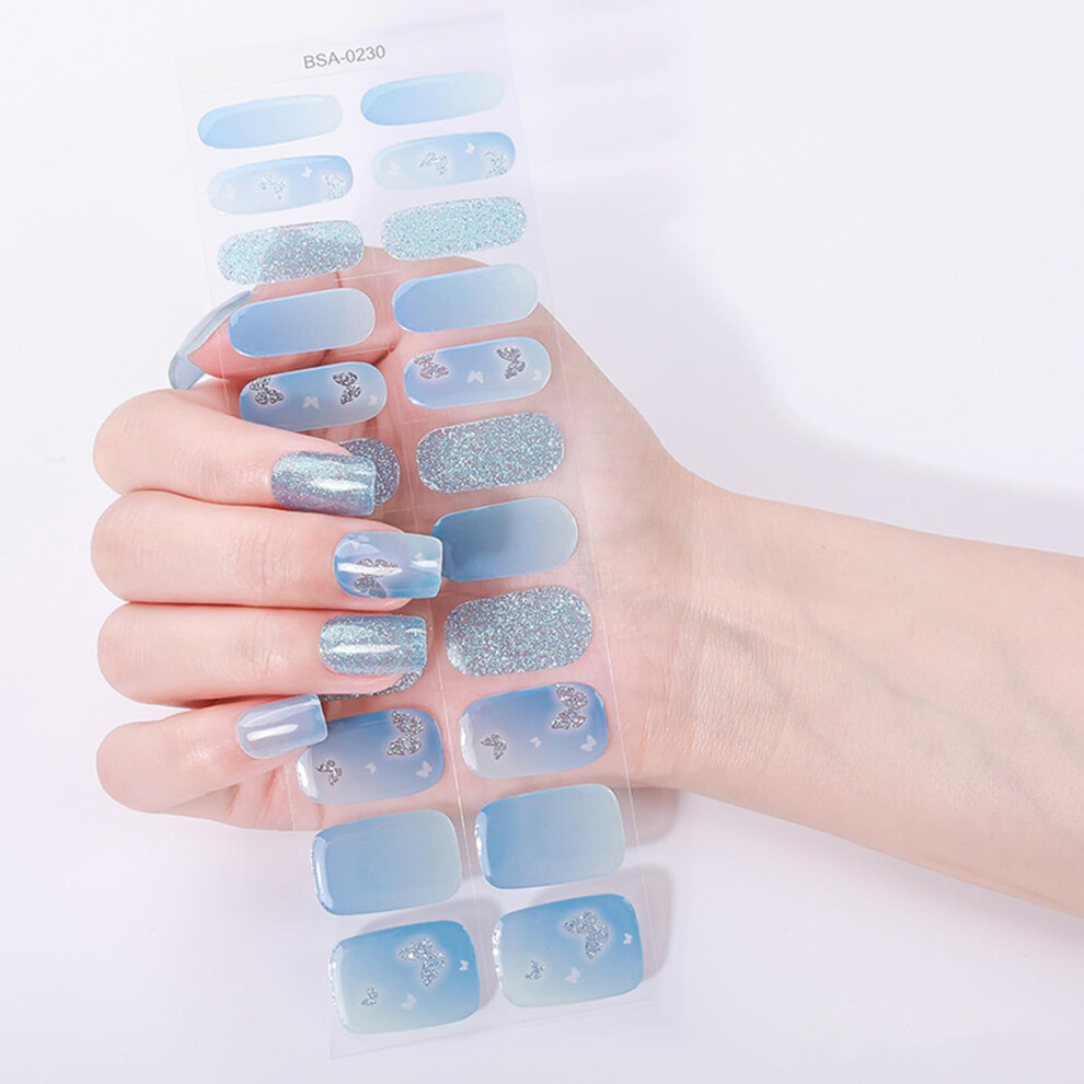 Gel Nail Strips Full Cover Glitter French Manicure Nail Wraps No UV Lamp Needed Salon Finish