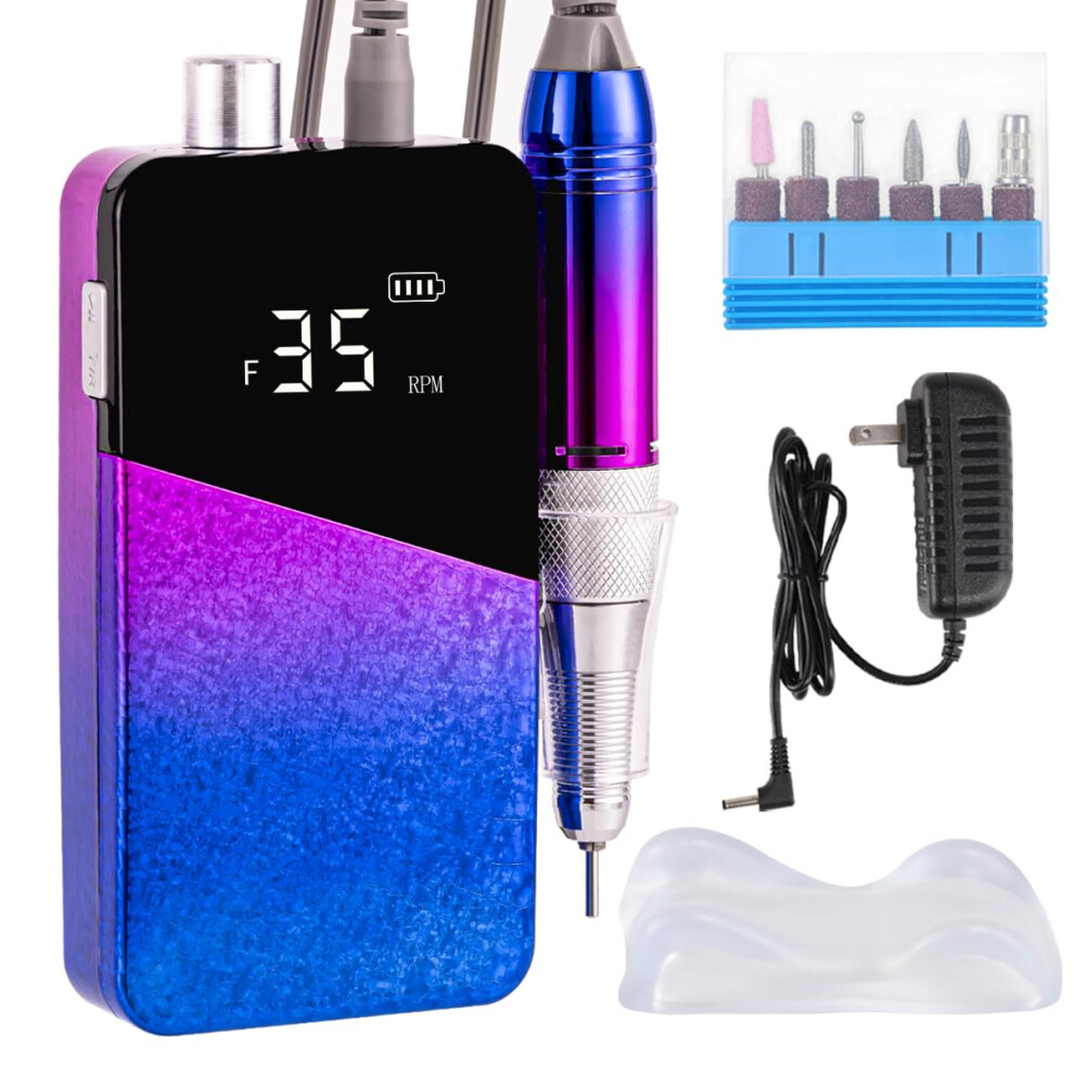 Blue Electric Nail Drill 35000Rpm Rechargeable Cordless Nail File For Acrylic Gel Nails Manicure Pedicure